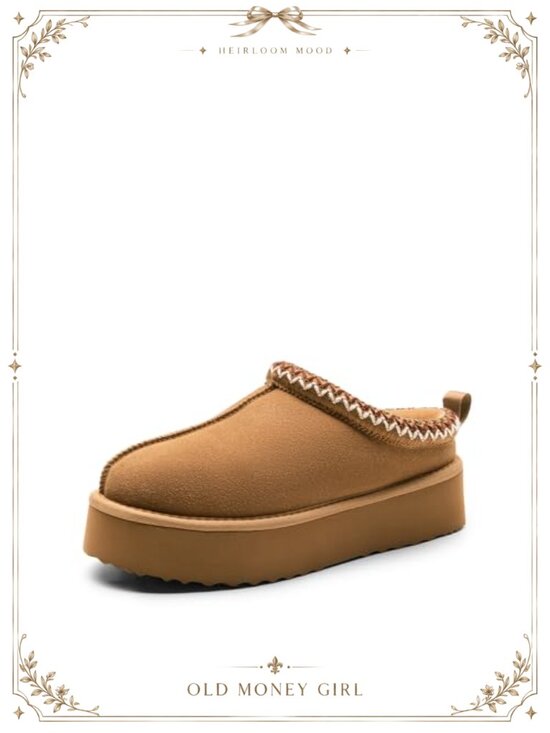 Shoes - Platform Slippers Genuine Suede Plush Faux Fur Slip On